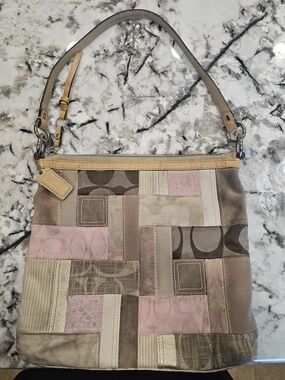Coach Patchwork Signature Shoulder Bag in Pink & Taupe